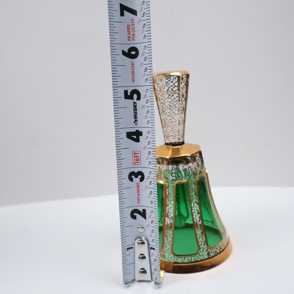 Moser Bohemian Glass Czechoslovakia Emerald Gold Gilt 5 1/2" Dinner Bell - Picture 6 of 6